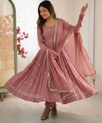 pink roman silk anarkali suit with embroidery work 2