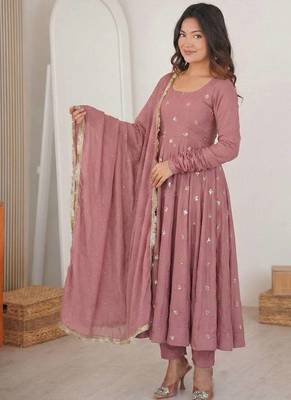 pink roman silk anarkali suit with embroidery work 3