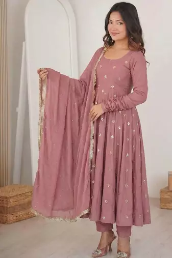pink roman silk anarkali suit with embroidery work