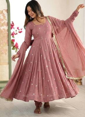 pink roman silk anarkali suit with embroidery work 4