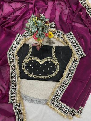 magenta satin silk saree with thread & sequins work 4