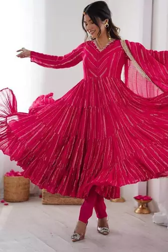 Women ethnic wear ruffle gown mal chanderi real mirror with handwork kurta set