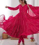 Women ethnic wear ruffle gown mal chanderi real mirror with handwork kurta set