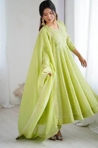 Anarkali gown with crunchy silk with fully flair embroidery sequence work with dupatta set