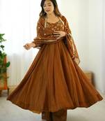 mustard crunchy silk anarkali suit with embroidery work