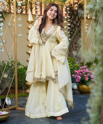 off white art silk sharara suit with jari work 3