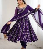 purple faux georgette anarkali suit with embroidery work