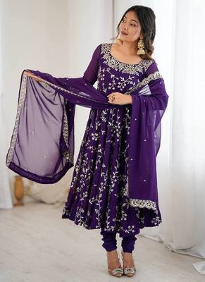 purple faux georgette anarkali suit with embroidery work 2