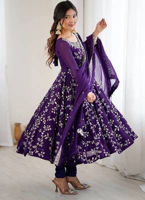 purple faux georgette anarkali suit with embroidery work 3