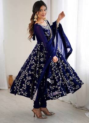blue faux georgette anarkali suit with embroidery work 3