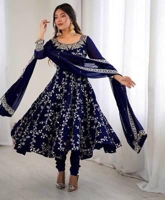 blue faux georgette anarkali suit with embroidery work 4