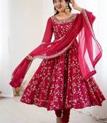 pink faux georgette anarkali suit with embroidery work