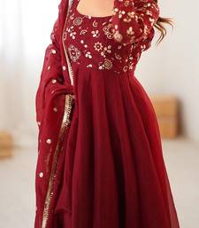 Crunchy silk with lace border with fully flair gown , plazo with embrodered dupatta