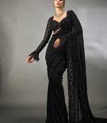 Black Color Sequins & Multy Embroidery work  Georgette Saree