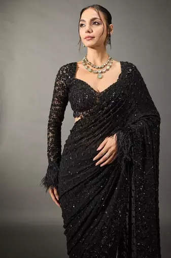 black georgette saree with embroidery work