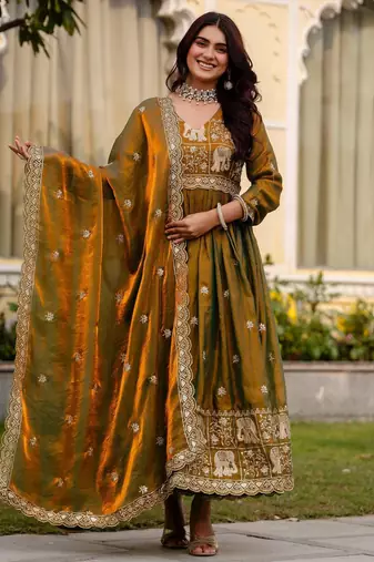 mehendi fendy satin salwar kameez with embroidery