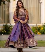 wine fendy satin salwar kameez with embroidery