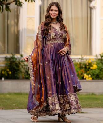 wine fendy satin salwar kameez with embroidery 2