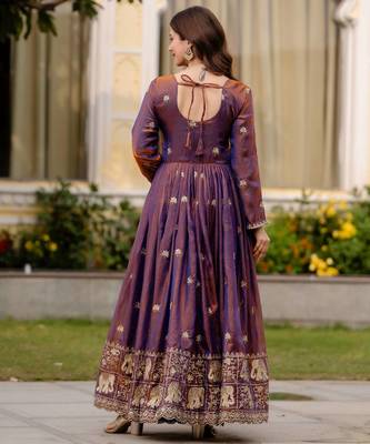 wine fendy satin salwar kameez with embroidery 5