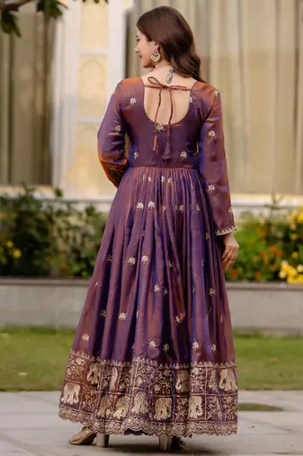 wine fendy satin salwar kameez with embroidery
