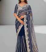 royal blue georgette saree with embroidery design