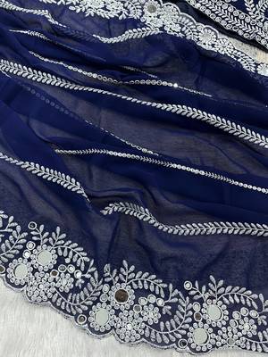 royal blue georgette saree with embroidery design 5