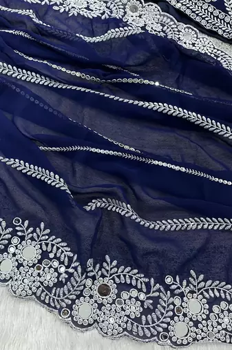 royal blue georgette saree with embroidery design
