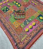 multicolor chinon silk saree with print and mirror