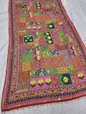 multicolor chinon art silk saree with print and mirror 3