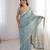 sky blue jari dori embroidery cotton saree with mirror work