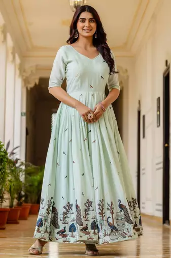 mint green chinnon silk salwar kameez with sequins work