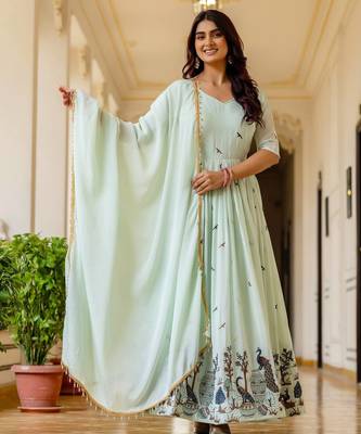 mint green chinnon silk salwar kameez with sequins work 3