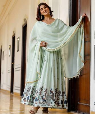 mint green chinnon silk salwar kameez with sequins work 4