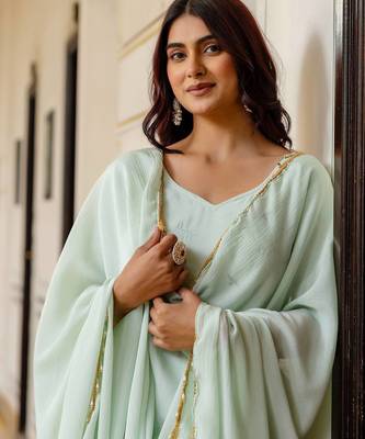 mint green chinnon silk salwar kameez with sequins work 5