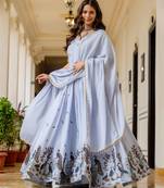 Lavender Chinnon Silk Embroidery Work WEdding Wear Long Gown