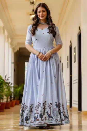 lavender chinnon silk salwar kameez with embroidery