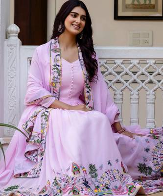 pink faux georgette salwar kameez with embroidery 2