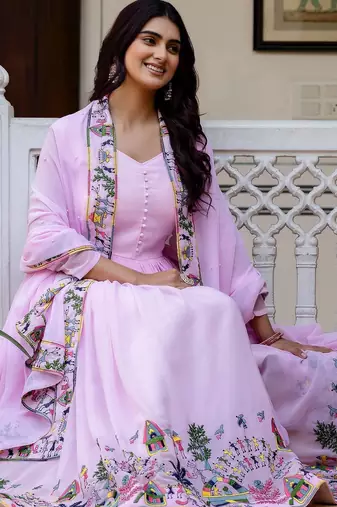 pink faux georgette salwar kameez with embroidery