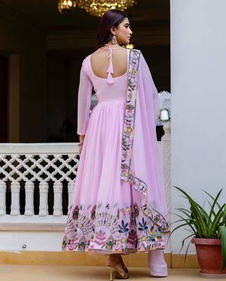 pink faux georgette salwar kameez with embroidery 3