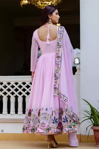pink faux georgette salwar kameez with embroidery