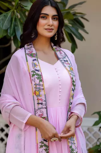 pink faux georgette salwar kameez with embroidery
