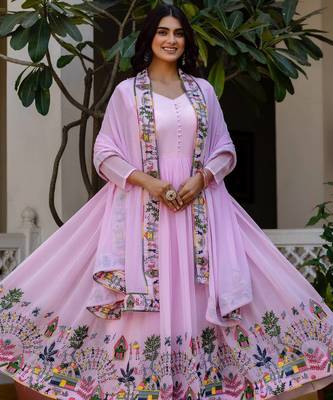pink faux georgette salwar kameez with embroidery 5