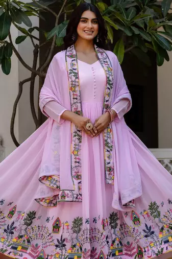 pink faux georgette salwar kameez with embroidery