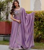 lavender vichitra silk gown with embroidery work
