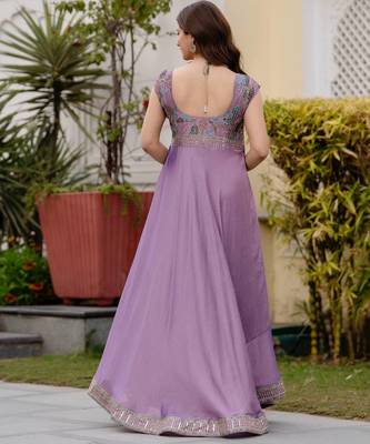 lavender vichitra silk gown with embroidery work 6