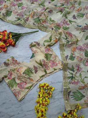 white art silk saree with sequins and foil mirror work 5
