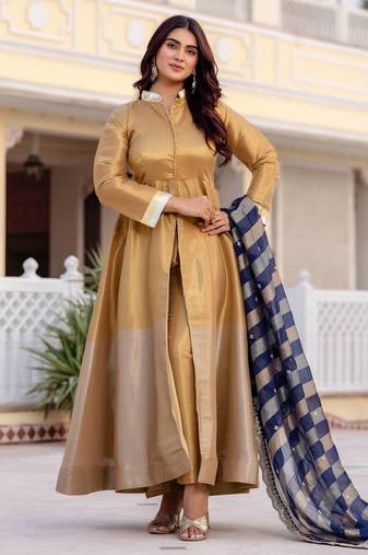 Multi Color Pure Banarasi Viscose Designer Long Gown