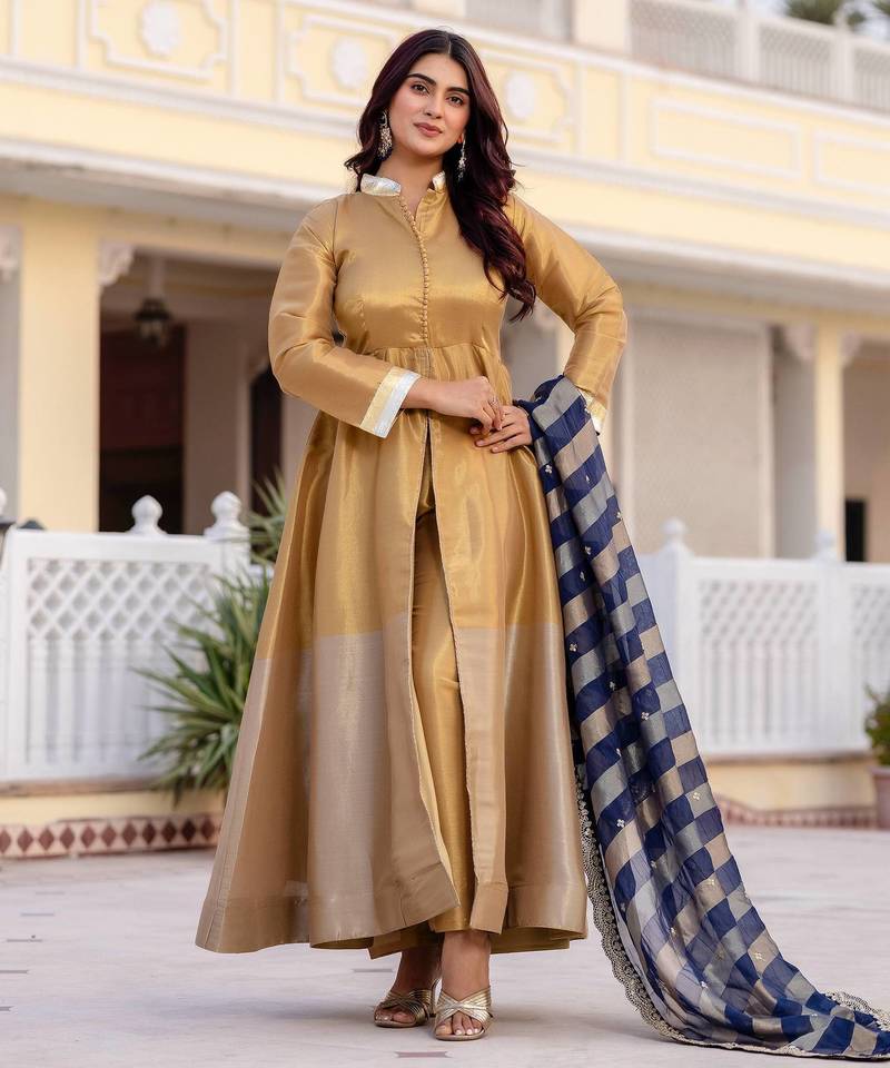 Multi Color Pure Banarasi Viscose Designer Long Gown