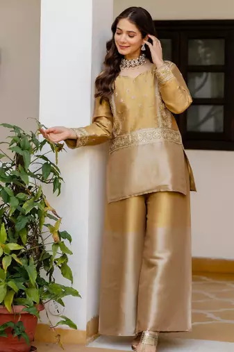 multicolor banarasi viscose co ord set with embroidery