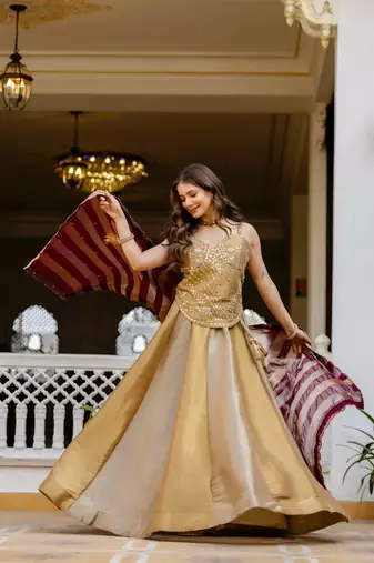 multicolor banarasi lehenga choli with mirror work